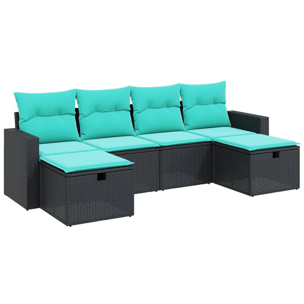 Garden Sofa Set Black PE Rattan, Steel Large Modular
