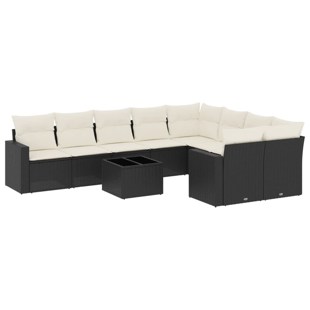Garden Sofa Set Black PE rattan, steel, tempered glass 10 Piece Set