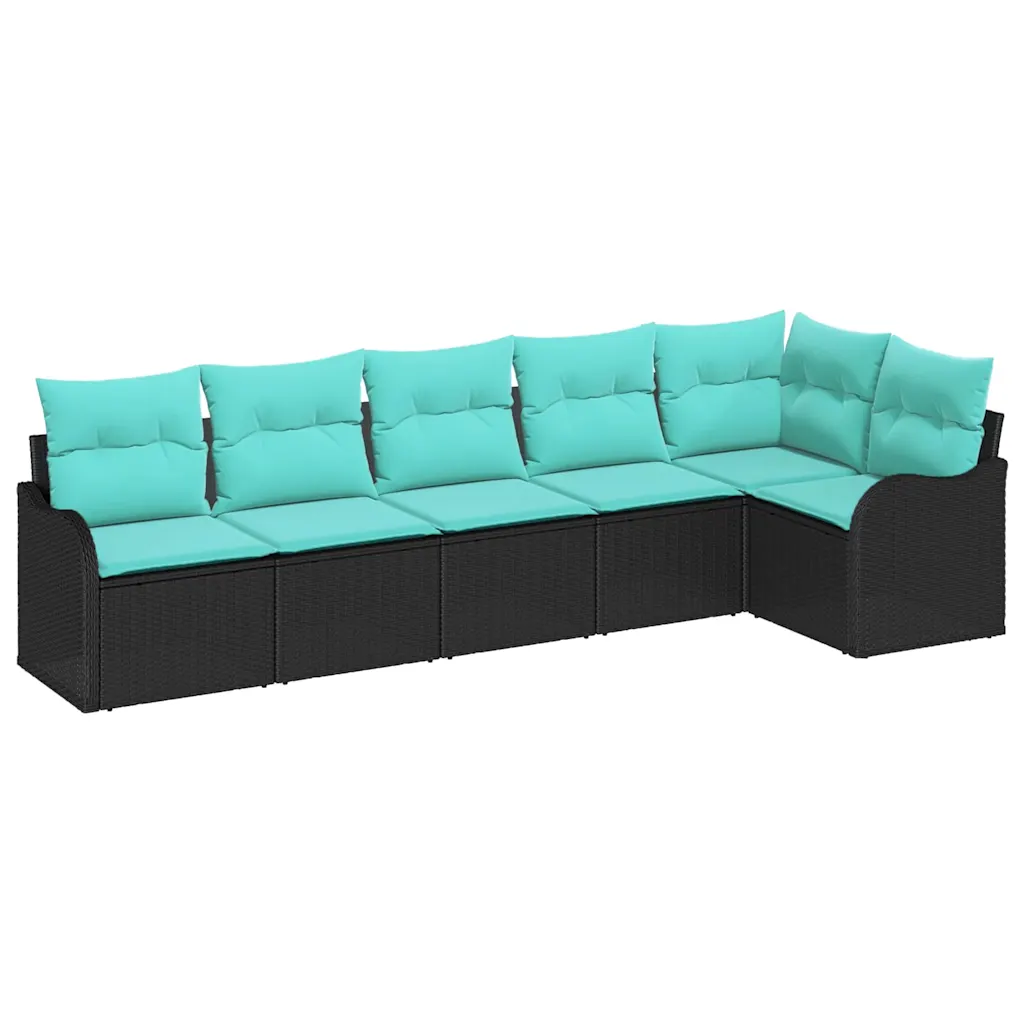 Garden Sofa Set Black Poly Rattan