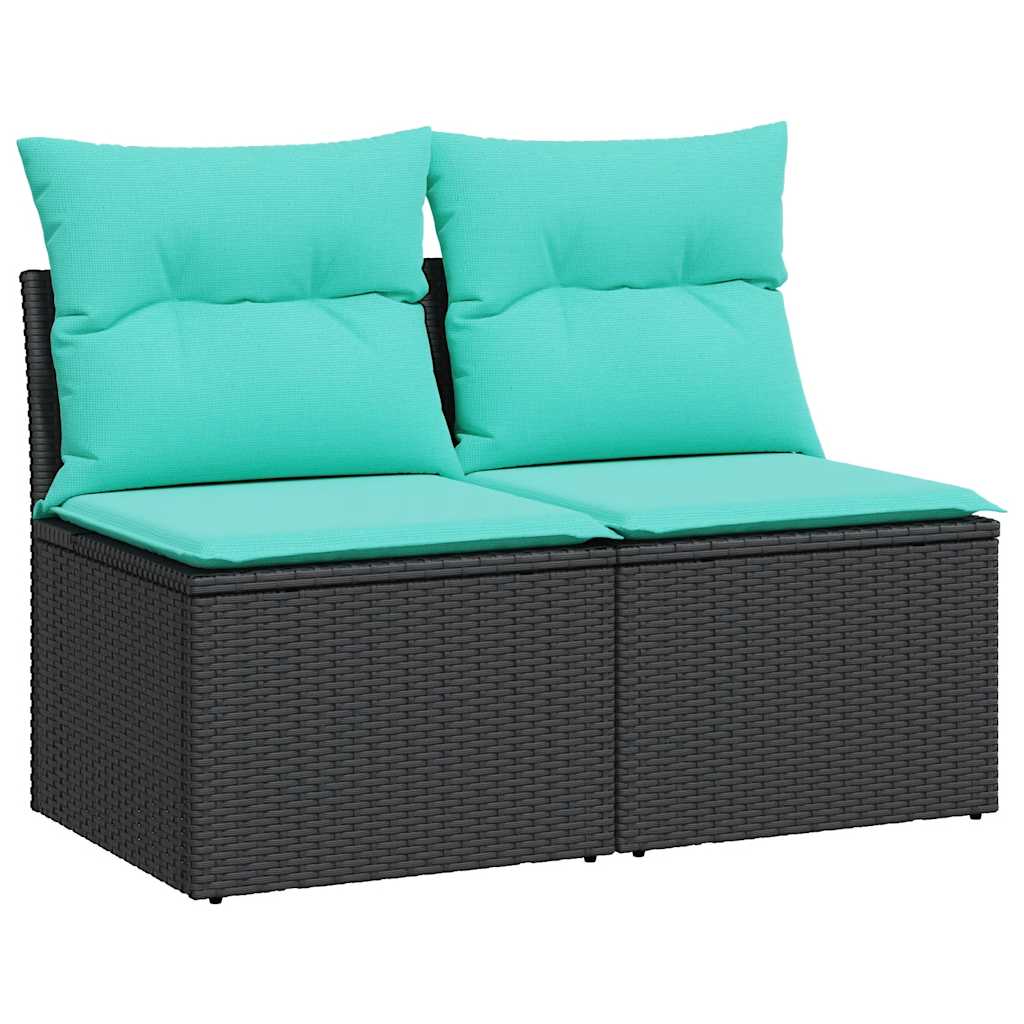 Garden Sofa Set Black Poly Rattan 2 Seater Modular