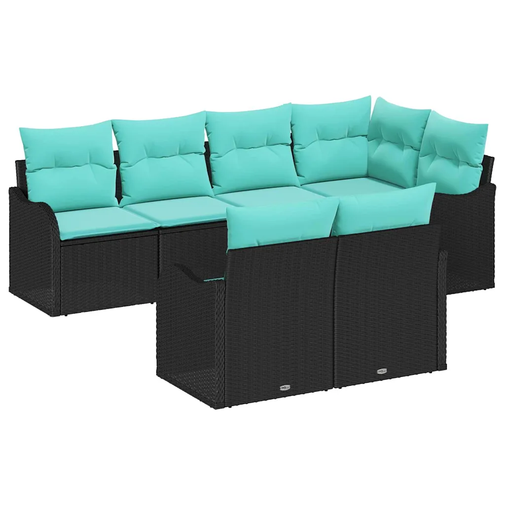 Garden Sofa Set Black Poly Rattan