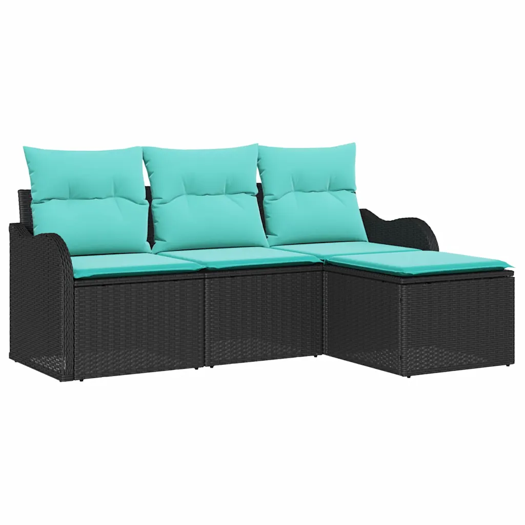 Garden Sofa Set Black Poly Rattan