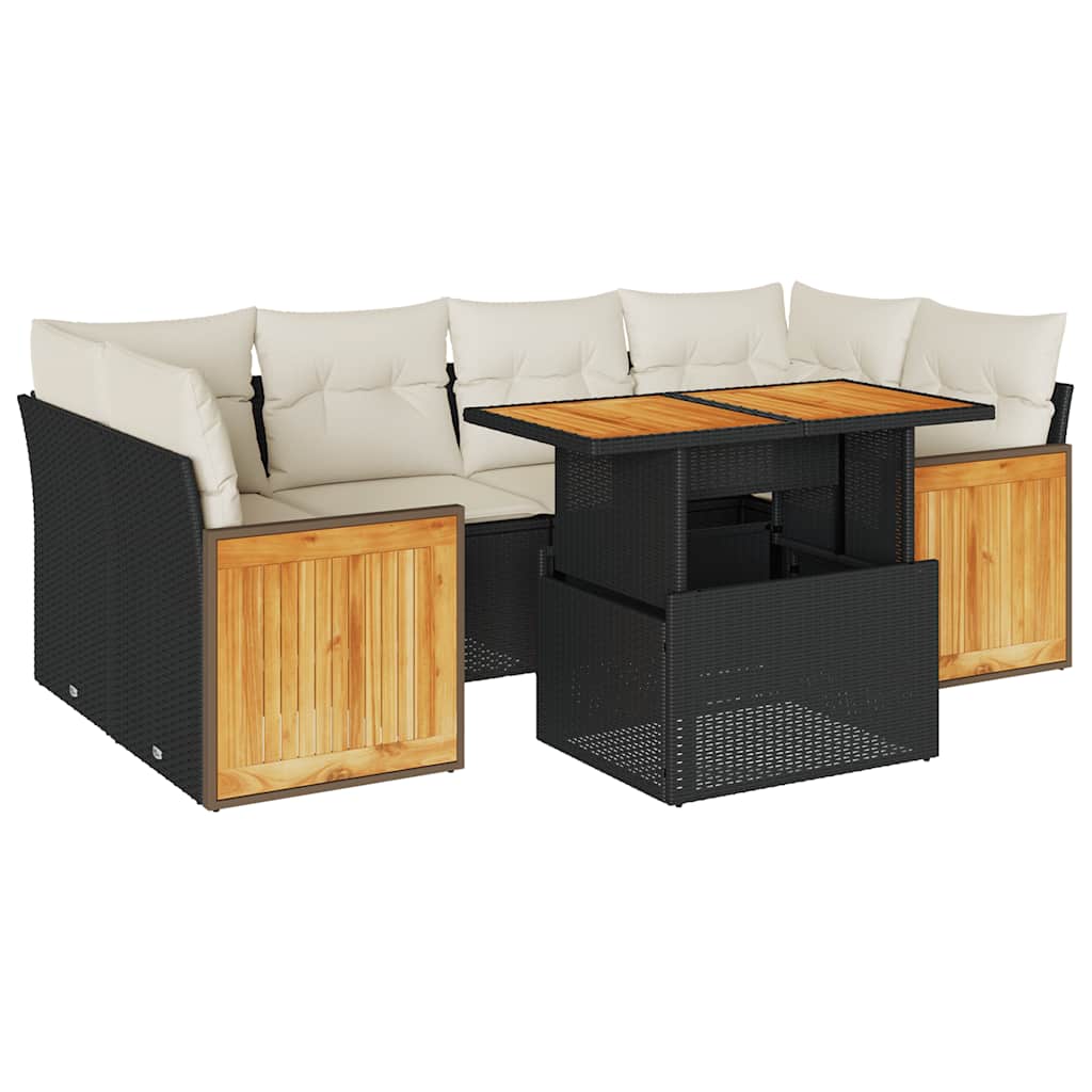 Garden Sofa Set Black Poly Rattan 7 Piece Adjustable Feet