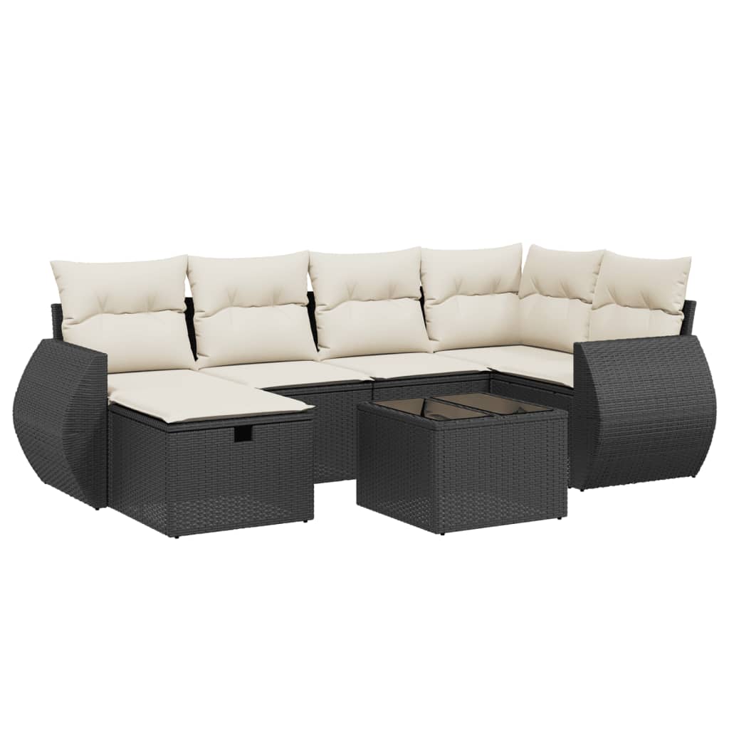 Garden Sofa Set Black Poly Rattan 7 Piece Modular