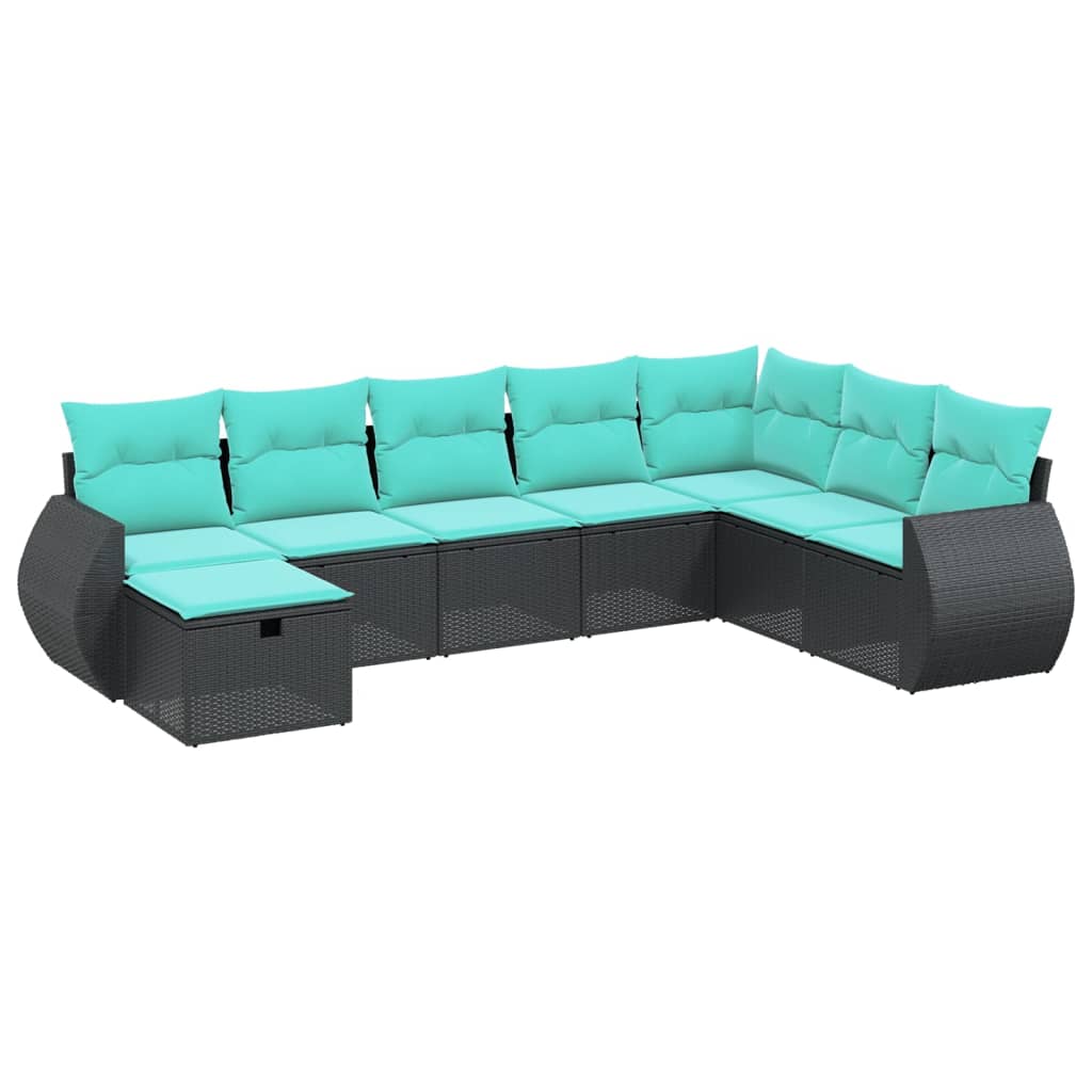 Garden Sofa Set Black Poly Rattan 8 Piece Modular