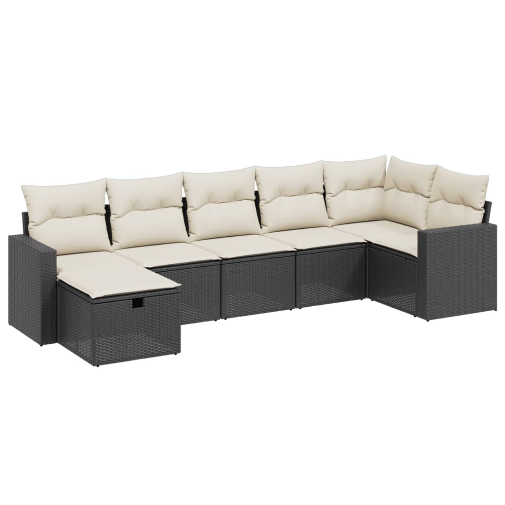 Garden Sofa Set Black Poly Rattan and Steel 7-piece set Modular