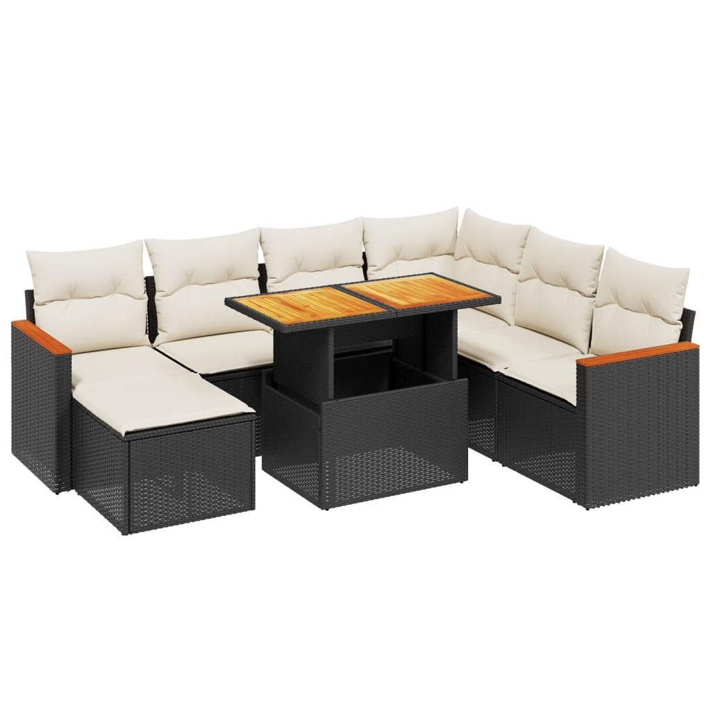 Garden Sofa Set Black Poly Rattan Large Adjustable Armrests