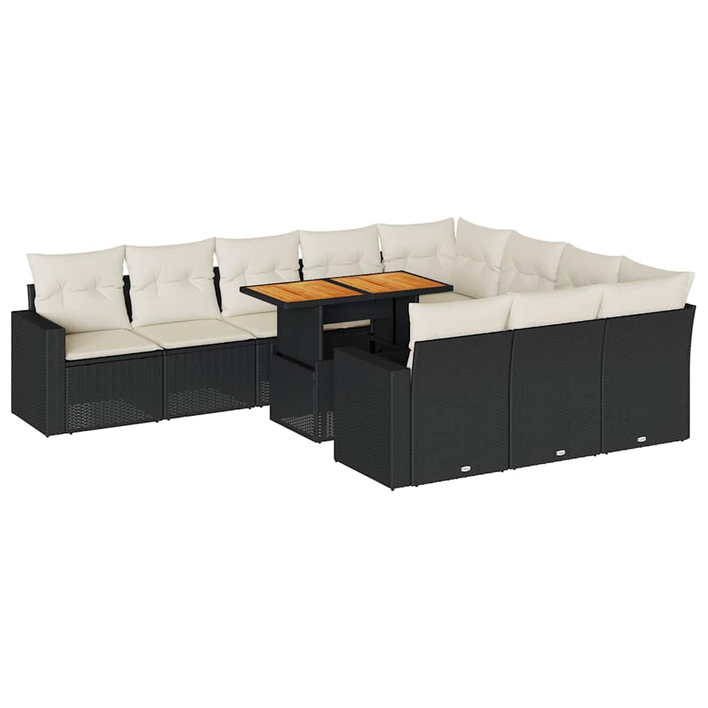 Garden Sofa Set Black Poly Rattan Large Adjustable Armrests