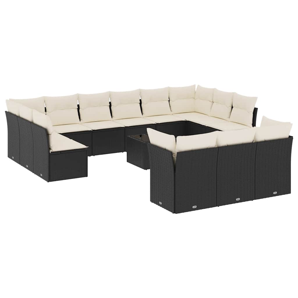 Garden Sofa Set Black Poly Rattan Large Adjustable Feet