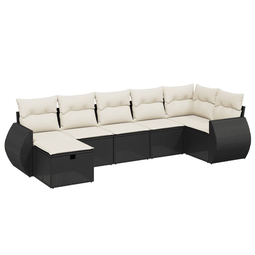 Garden Sofa Set Black Poly Rattan Large Removable Covers