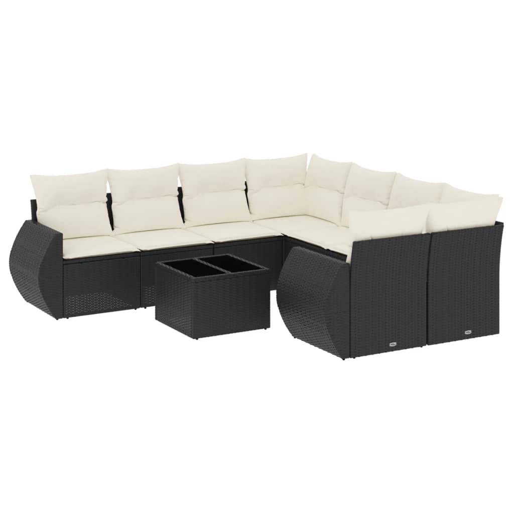 Garden Sofa Set Black Poly Rattan Large UV-resistant materials