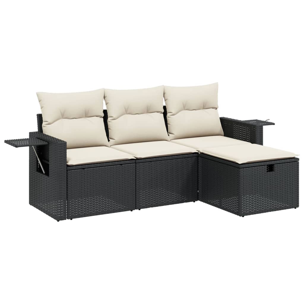 Garden Sofa Set Black Poly Rattan, Powder-Coated Steel 4 Piece Set