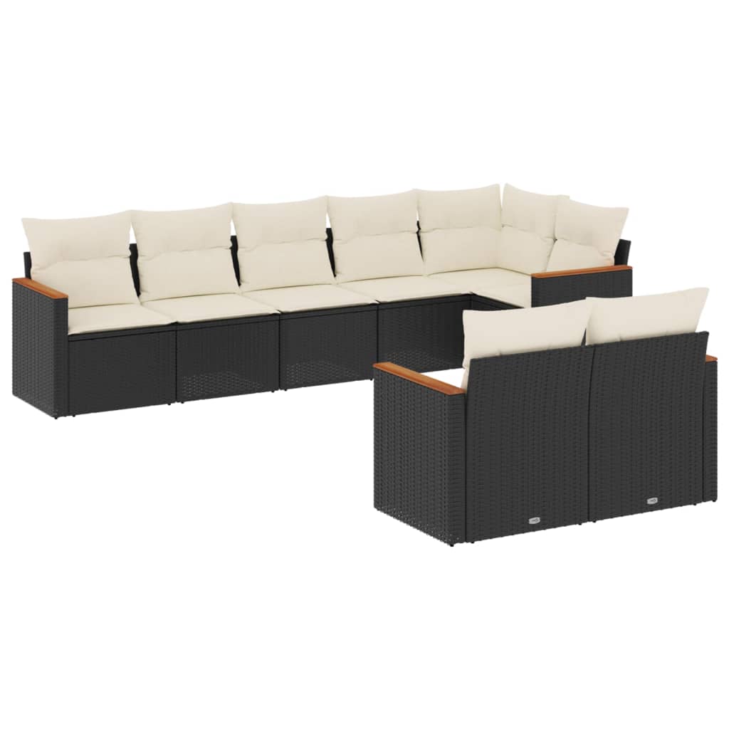 Garden Sofa Set Black Poly Rattan, Powder-Coated Steel, Acacia Wood