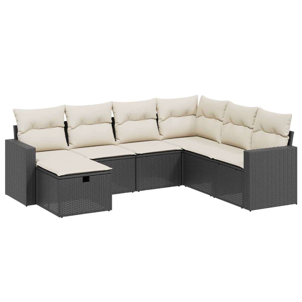 Garden Sofa Set Black Poly Rattan, Powder-Coated Steel Large