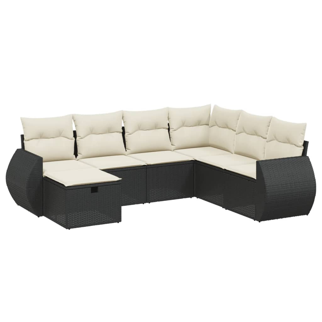 Garden Sofa Set Black Poly Rattan, Powder-Coated Steel Large