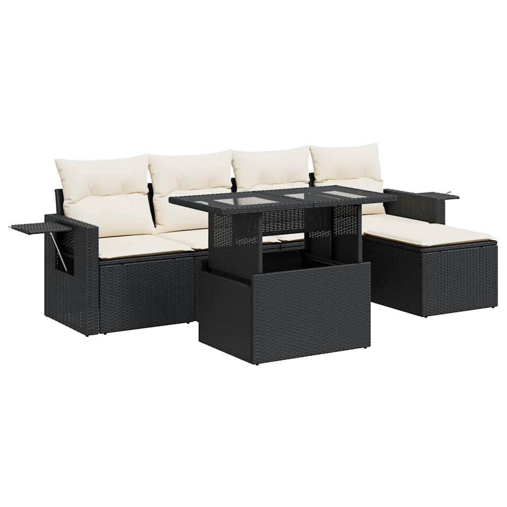 Garden Sofa Set Black Poly Rattan, Powder-Coated Steel Large