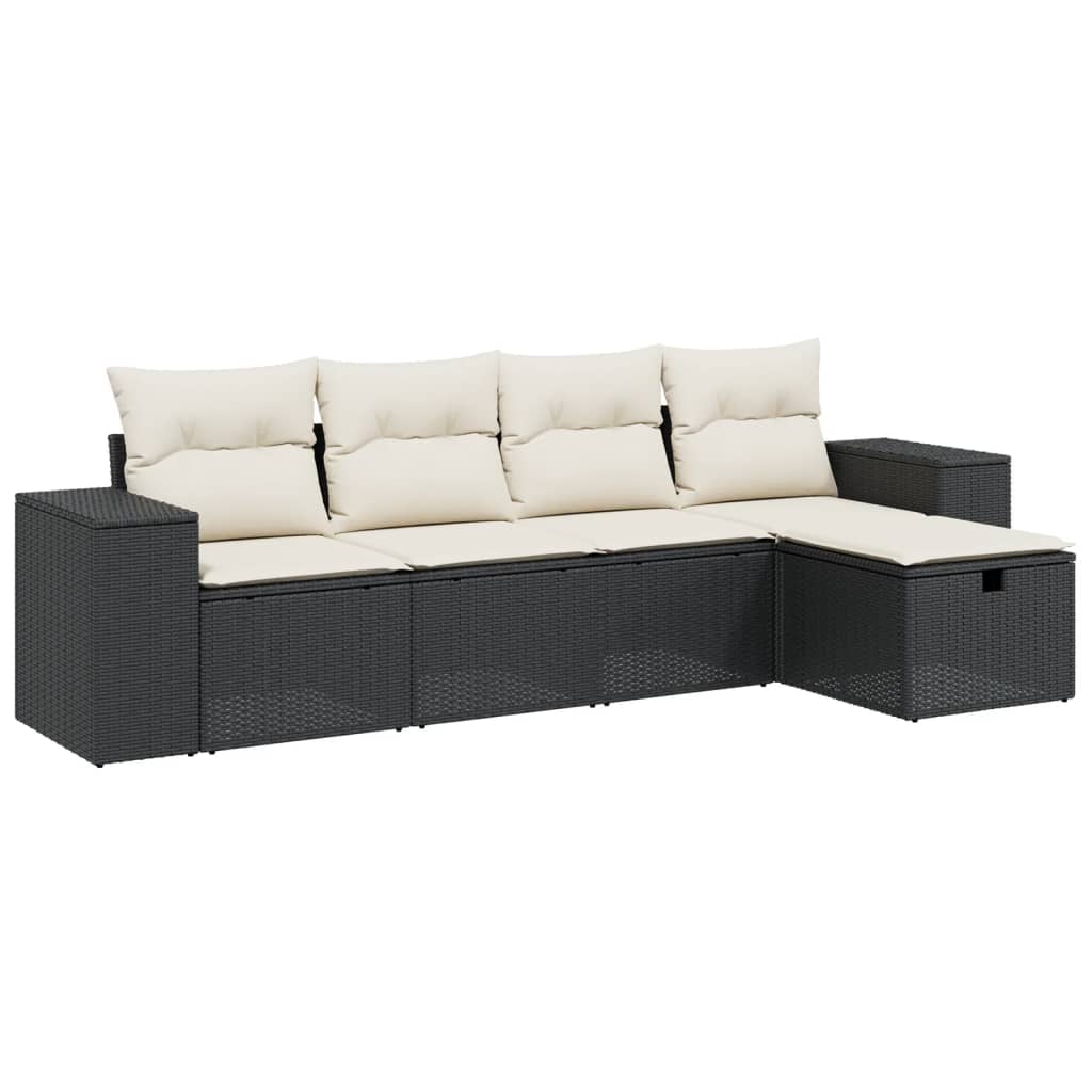 Garden Sofa Set Black Poly Rattan, Powder-Coated Steel Large