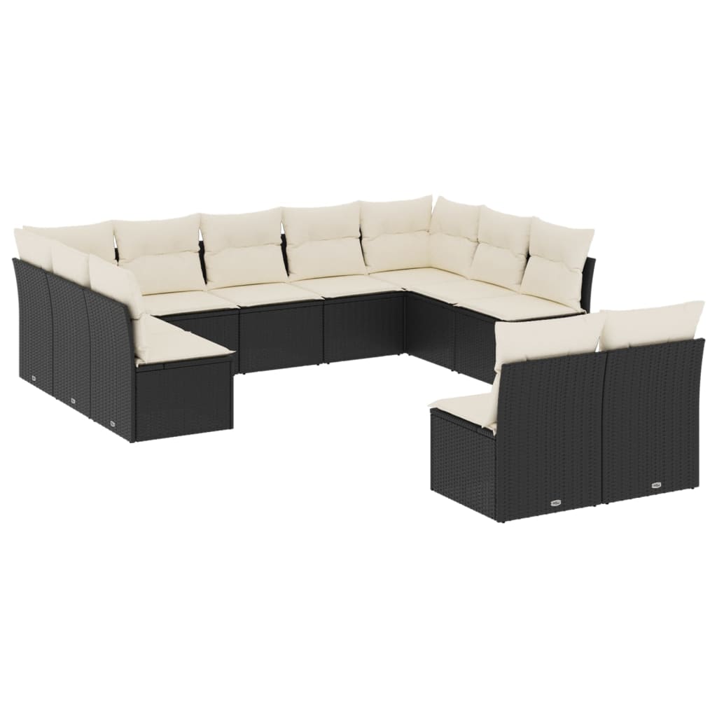 Garden Sofa Set Black Poly Rattan, Powder-Coated Steel Large
