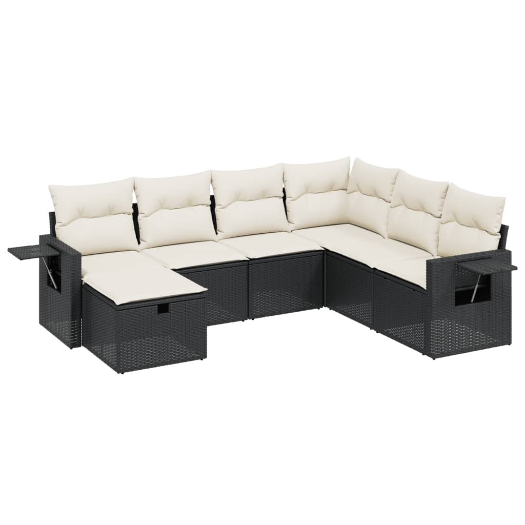 Garden Sofa Set Black Poly Rattan, Powder-Coated Steel Large
