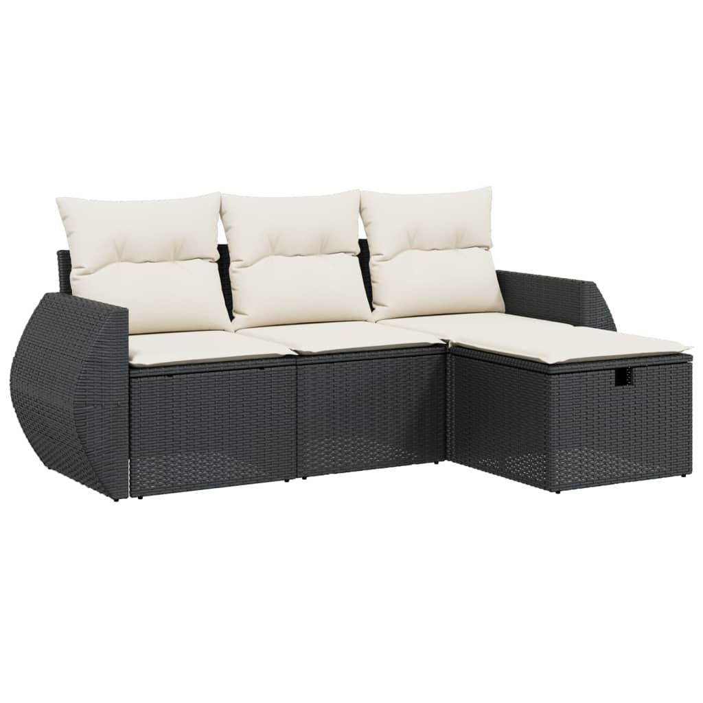 Garden Sofa Set Black Poly Rattan, Powder-Coated Steel Large