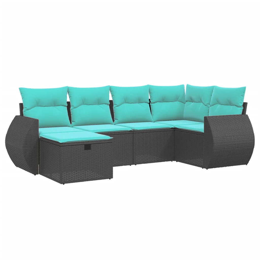 Garden Sofa Set Black Poly Rattan, Powder-Coated Steel Large