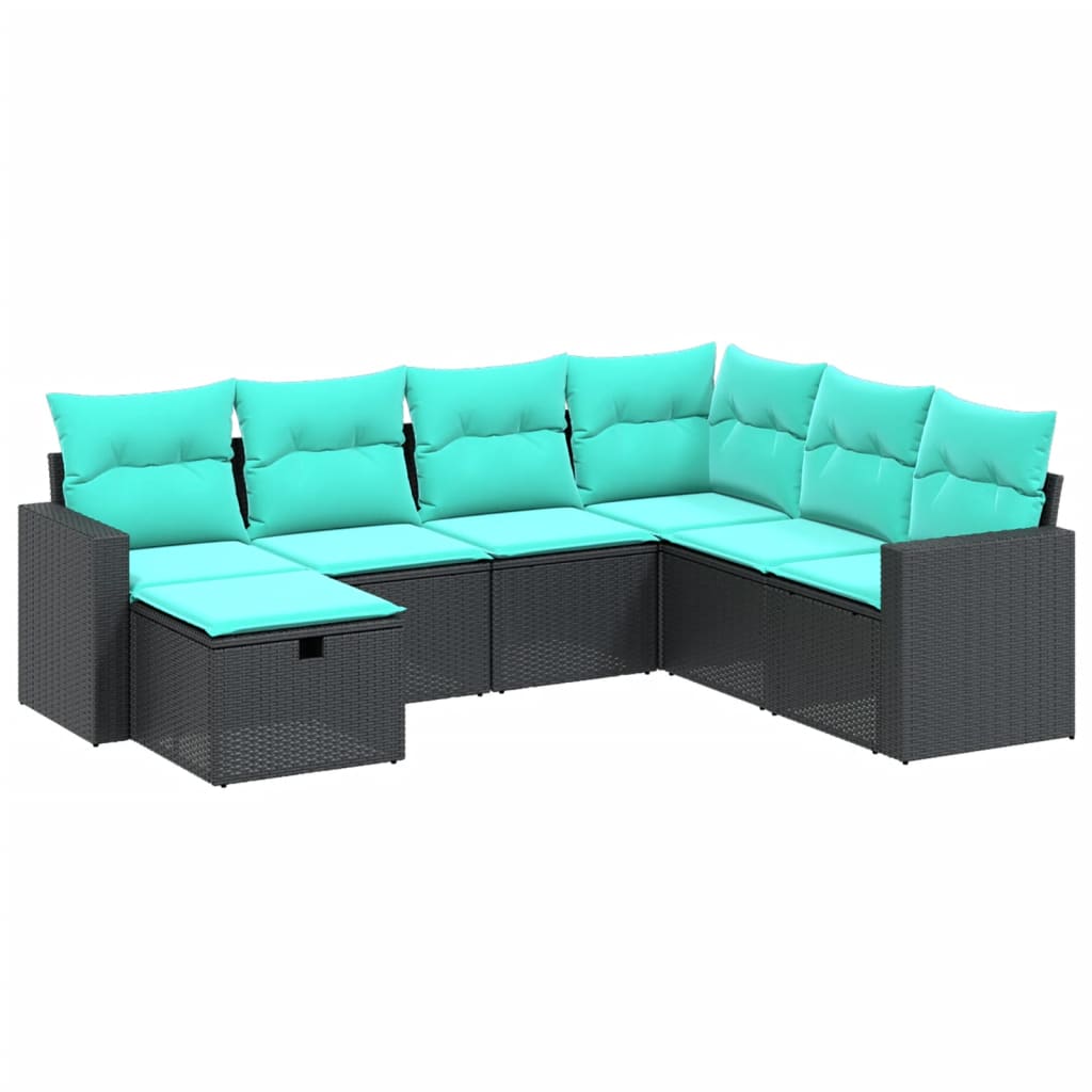 Garden Sofa Set Black Poly Rattan, Powder-Coated Steel Large