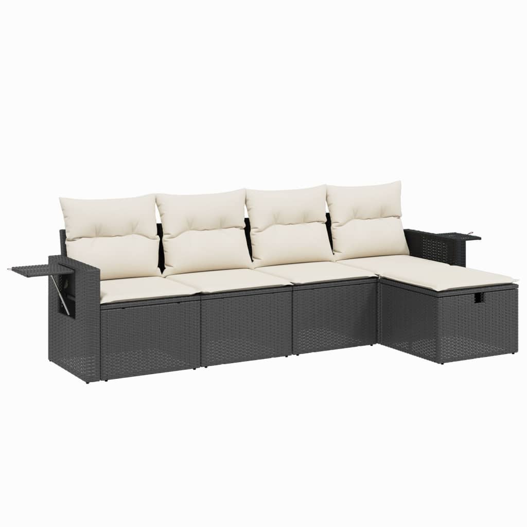 Garden Sofa Set Black Poly Rattan, Powder-Coated Steel Large