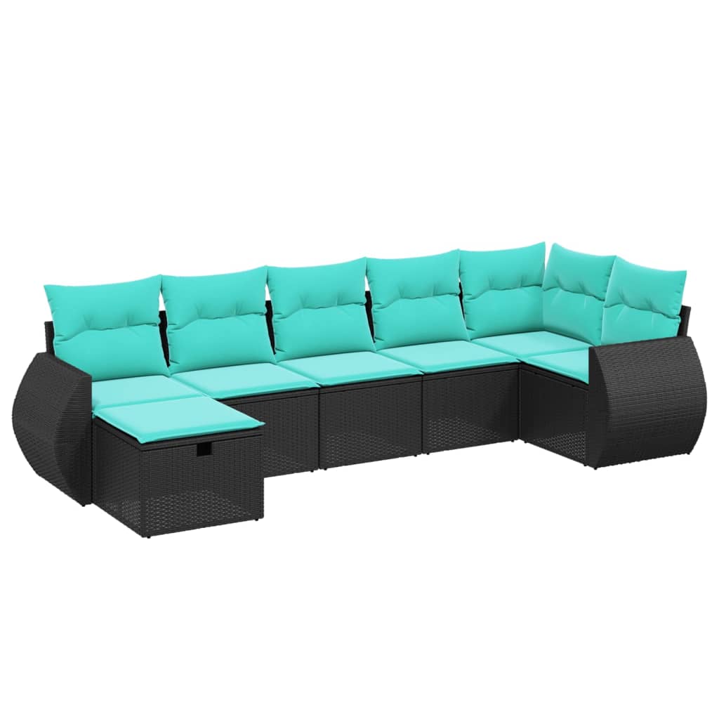 Garden Sofa Set Black Poly Rattan, Powder-Coated Steel Large