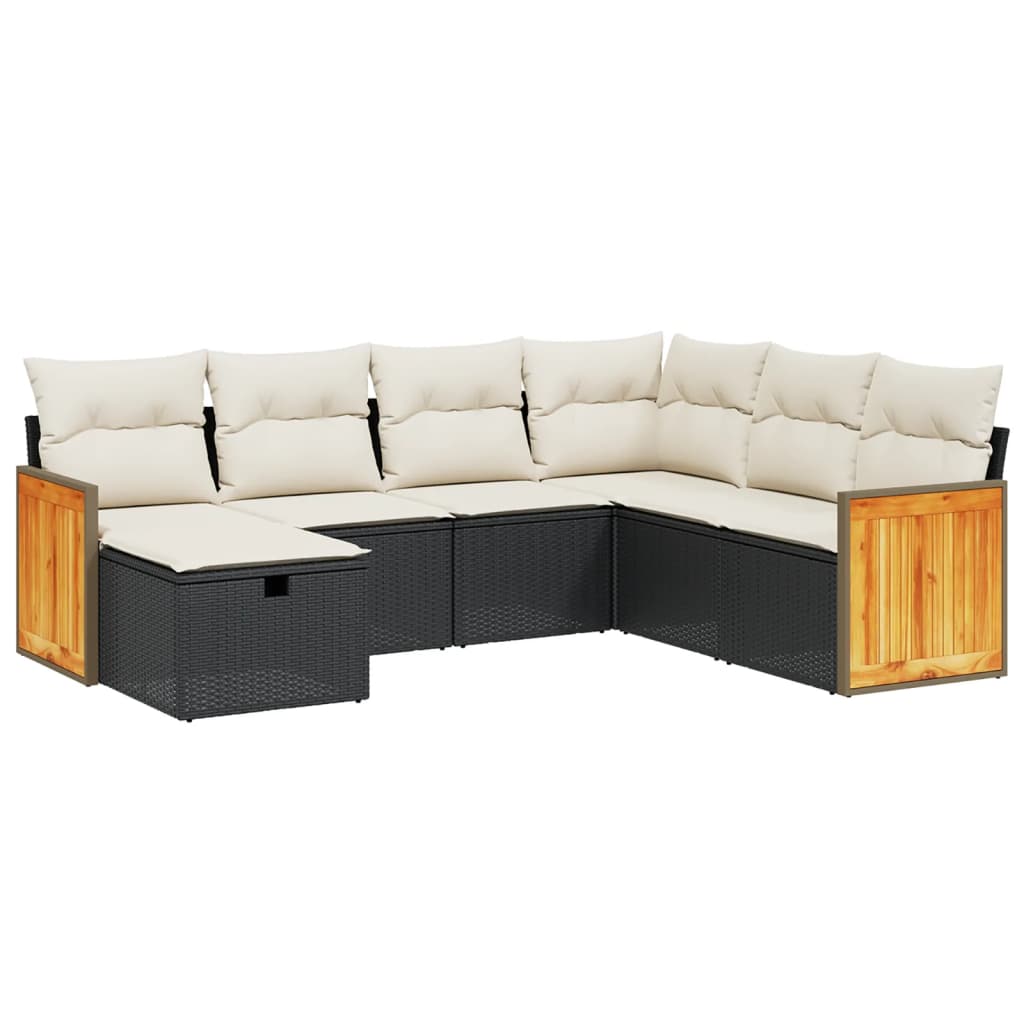 Garden Sofa Set Black Poly Rattan, Powder-Coated Steel, Polyester
