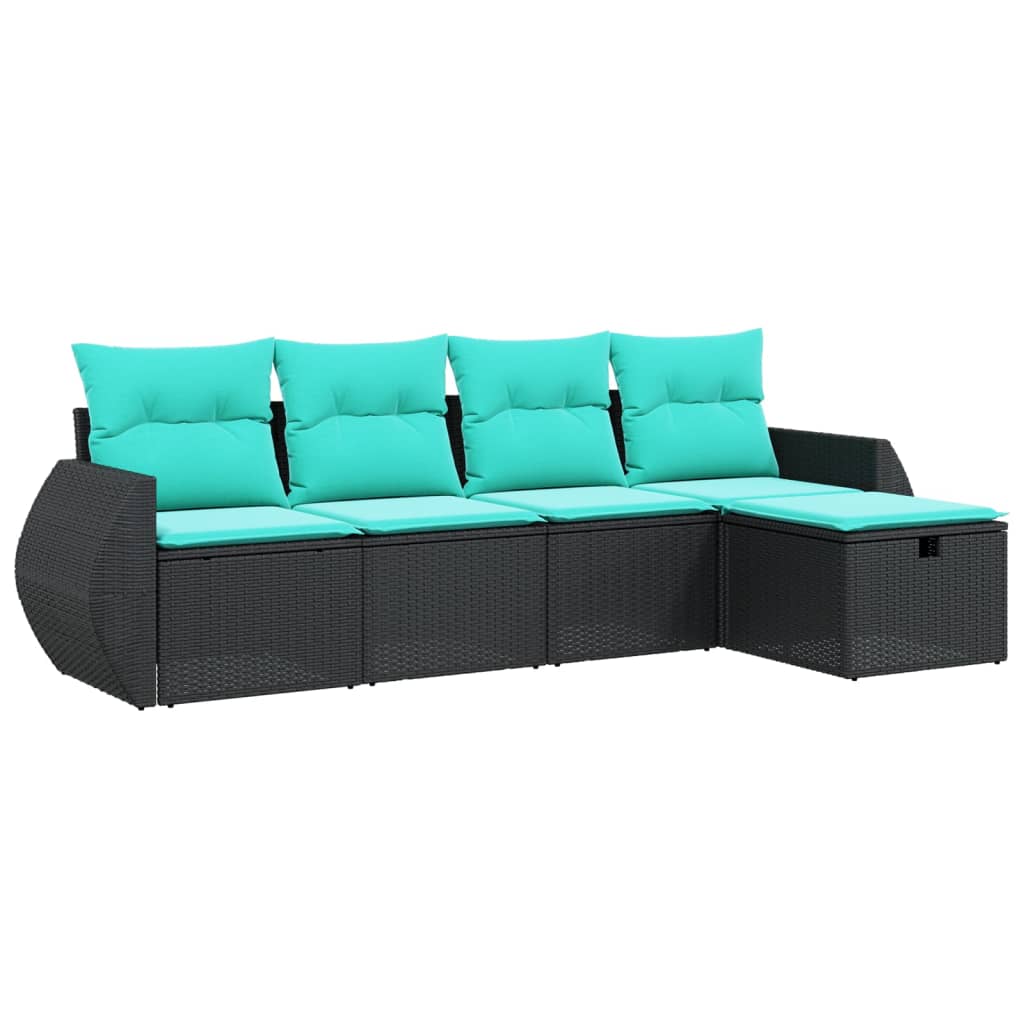 Garden Sofa Set Black Poly Rattan, Powder-Coated Steel Standard