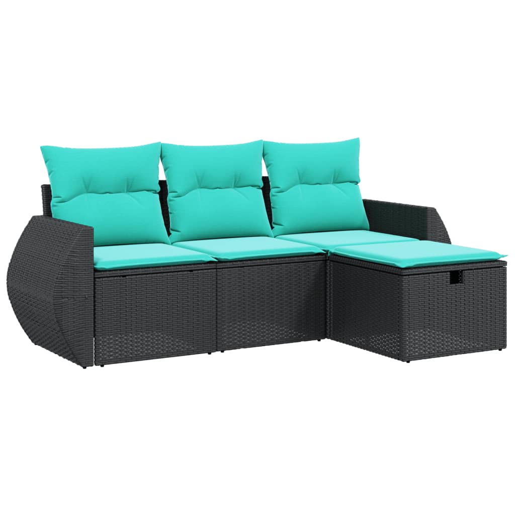 Garden Sofa Set Black Poly Rattan, Powder-Coated Steel