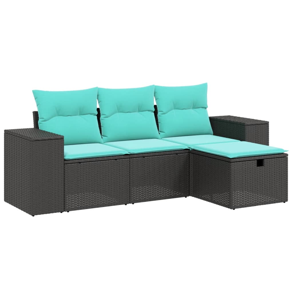 Garden Sofa Set Black Poly Rattan, Steel Large Modular