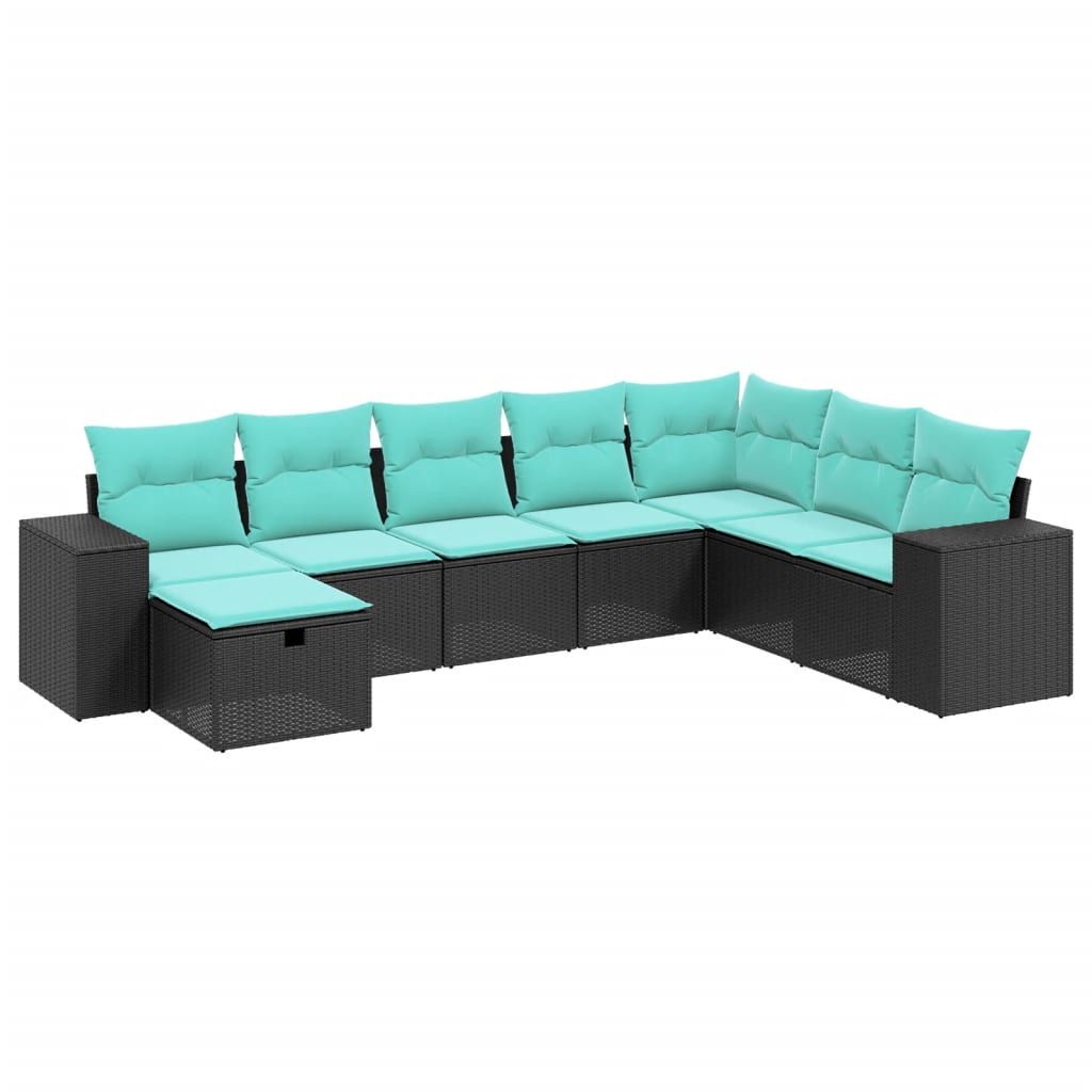 Garden Sofa Set Black Poly Rattan, Steel Large Modular