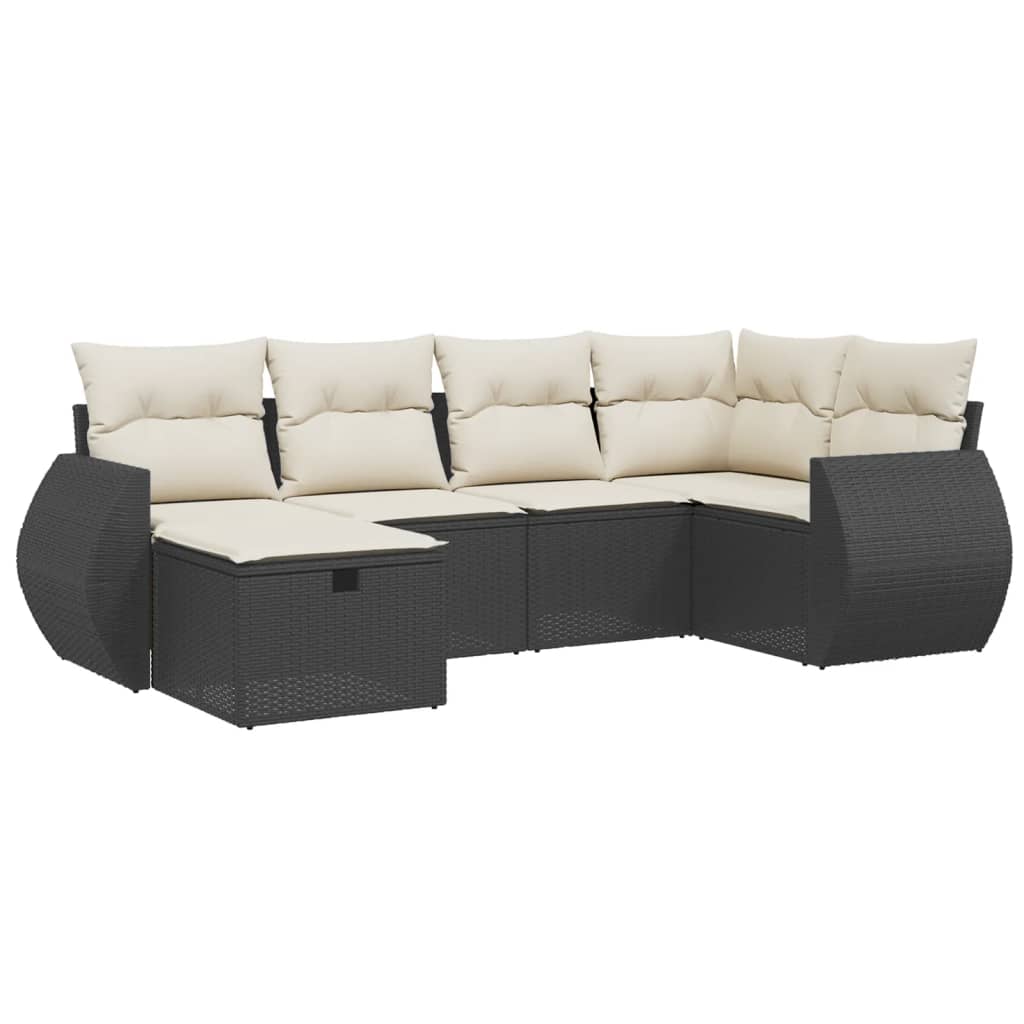 Garden Sofa Set Black Poly Rattan, Steel Large Modular