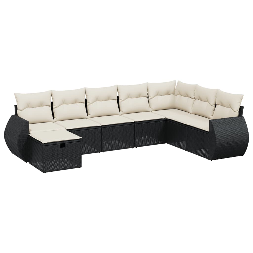 Garden Sofa Set Black Poly Rattan, Steel Large Modular