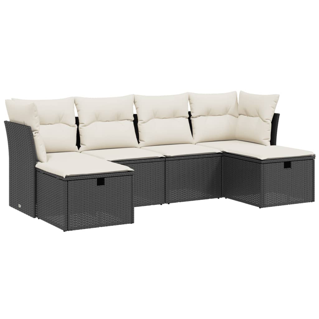 Garden Sofa Set Black Poly Rattan, Steel Large Modular
