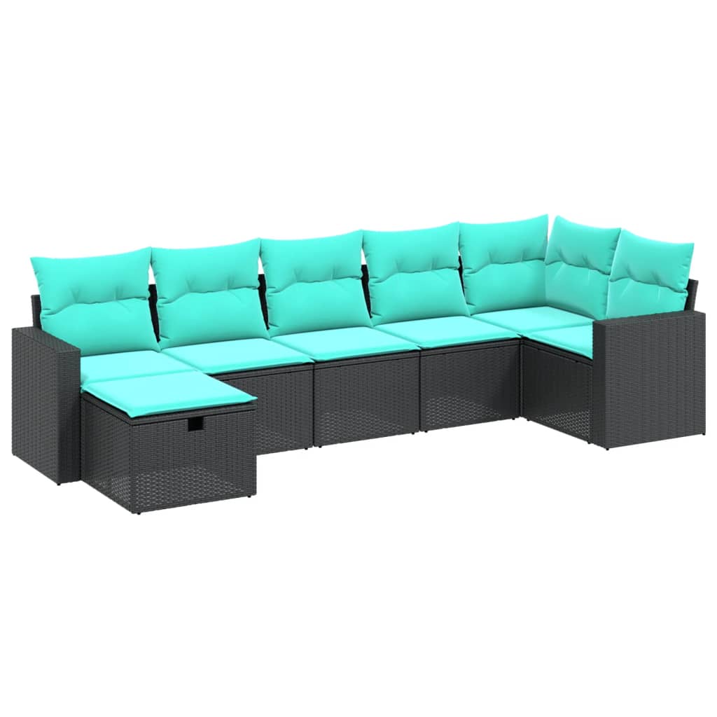 Garden Sofa Set Black Poly Rattan, Steel Large Modular