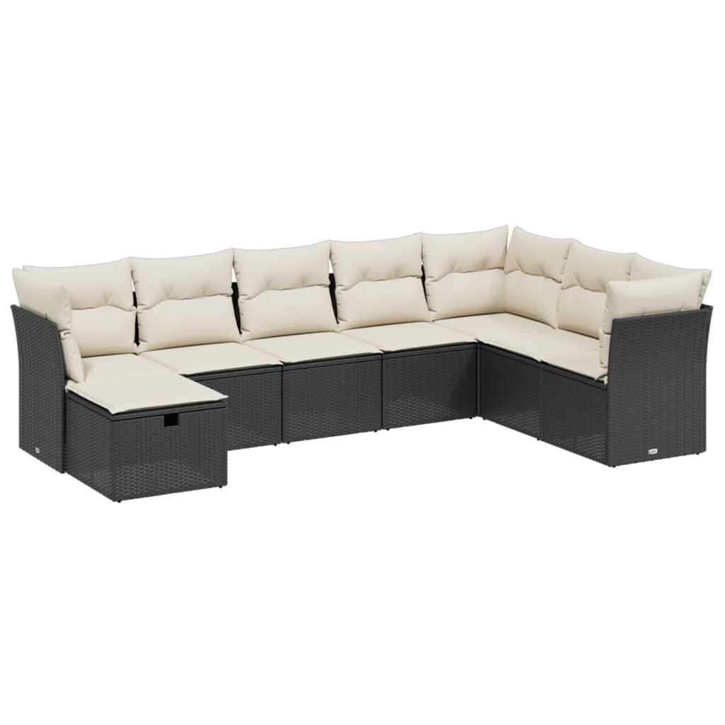 Garden Sofa Set Black Poly Rattan, Steel Large Modular