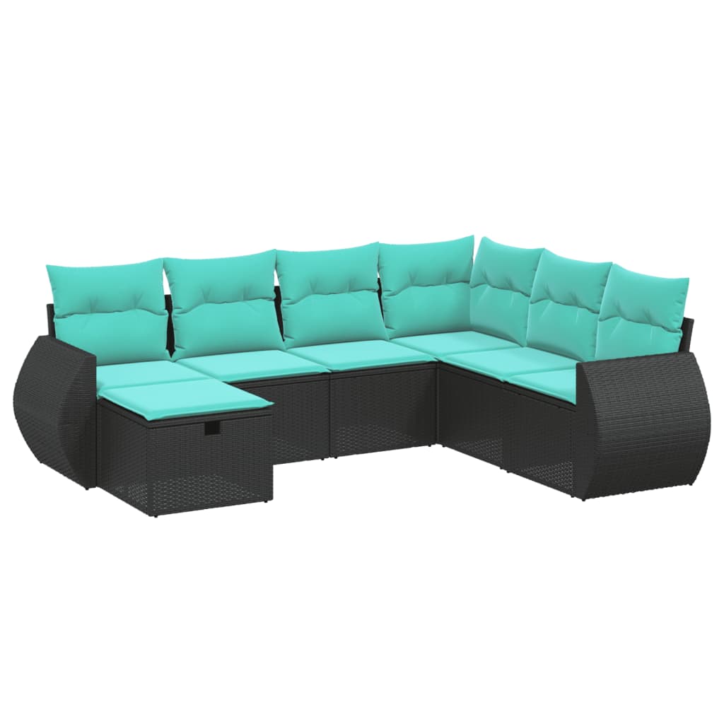 Garden Sofa Set Black Poly Rattan, Steel Large Modular Modern