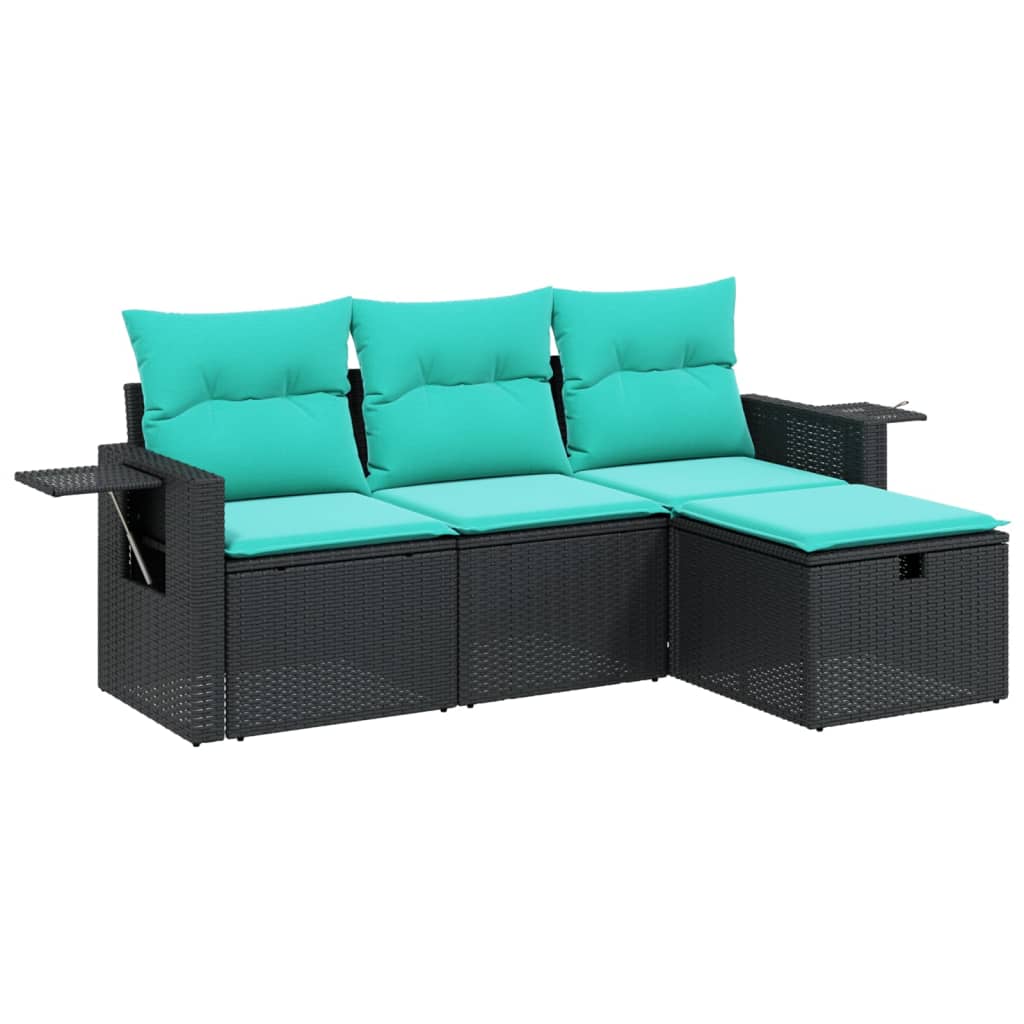 Garden Sofa Set Black Poly Rattan, Steel L-Shaped Modular