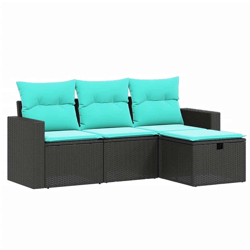Garden Sofa Set Black Poly Rattan, Steel Medium Modular