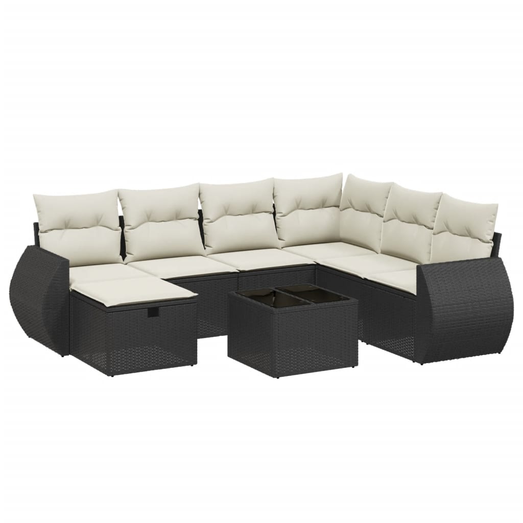 Garden Sofa Set Black Poly Rattan, Tempered Glass Large Modular