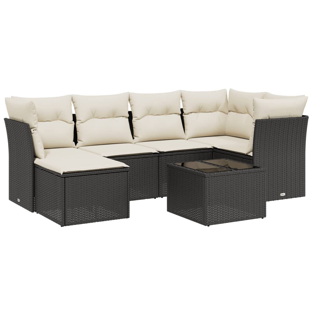 Garden Sofa Set Black Poly Rattan, Tempered Glass, Steel