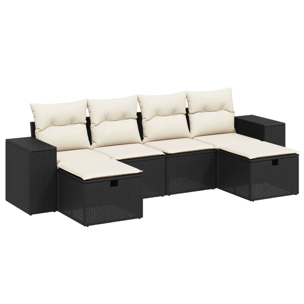 Garden Sofa Set Black Polyethylene rattan Large Modular