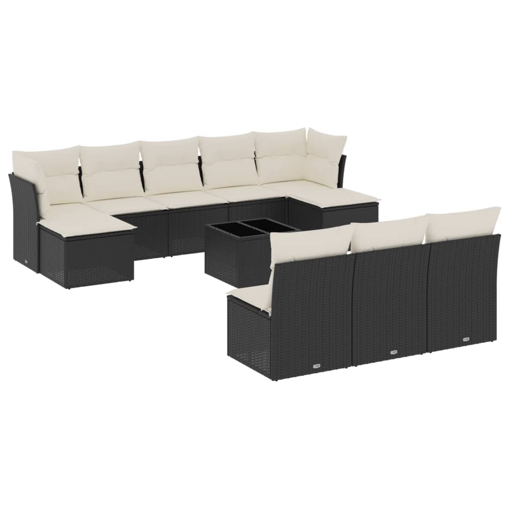 Garden Sofa Set Black Rattan, Cream White Cushions