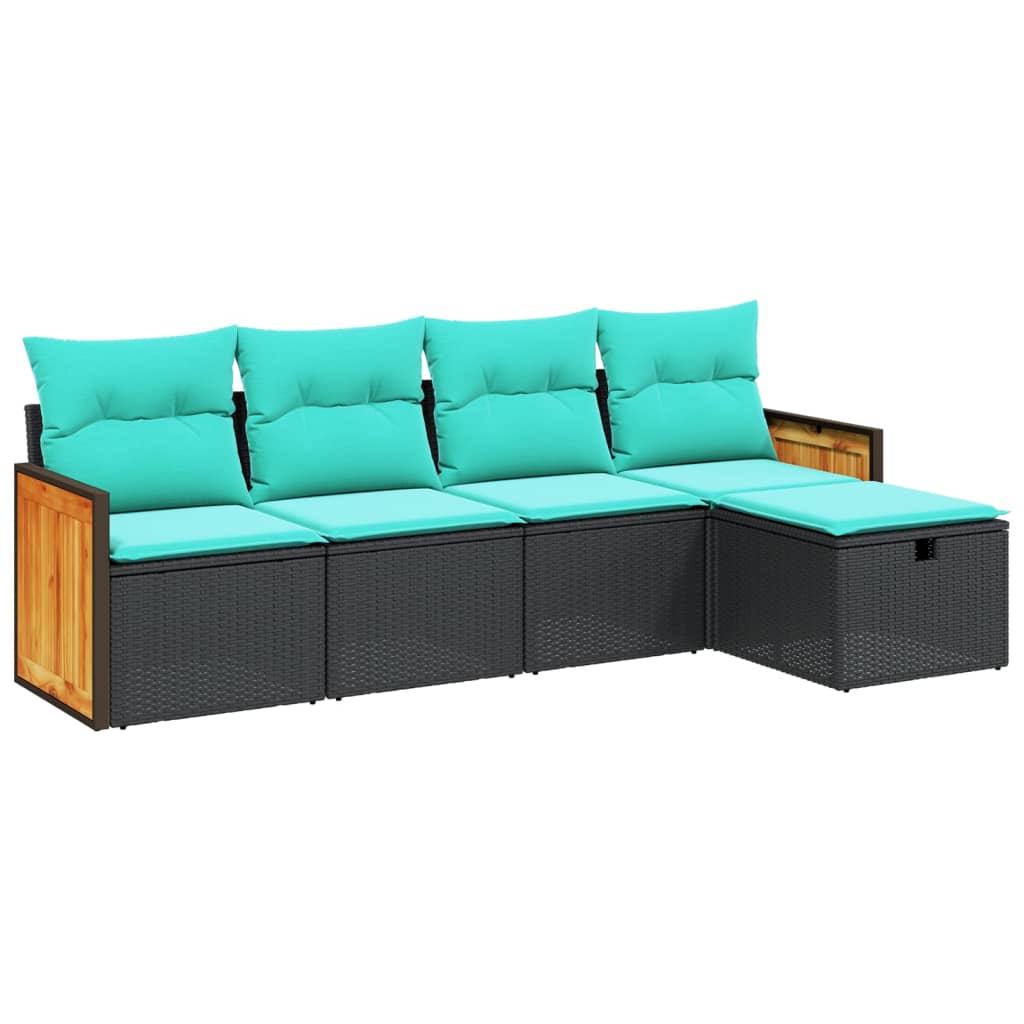 Garden Sofa Set Black with blue cushions