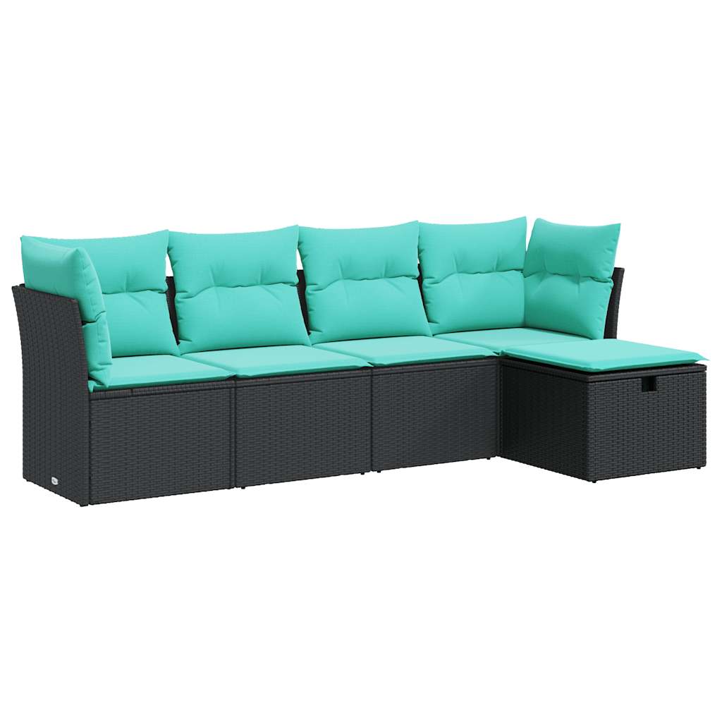 Garden Sofa Set Black, with Blue Cushions