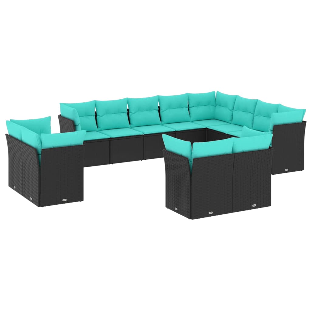 Garden Sofa Set Black with blue cushions
