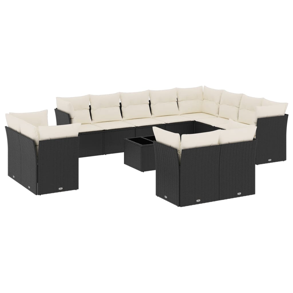 Garden Sofa Set Black with cream white cushions