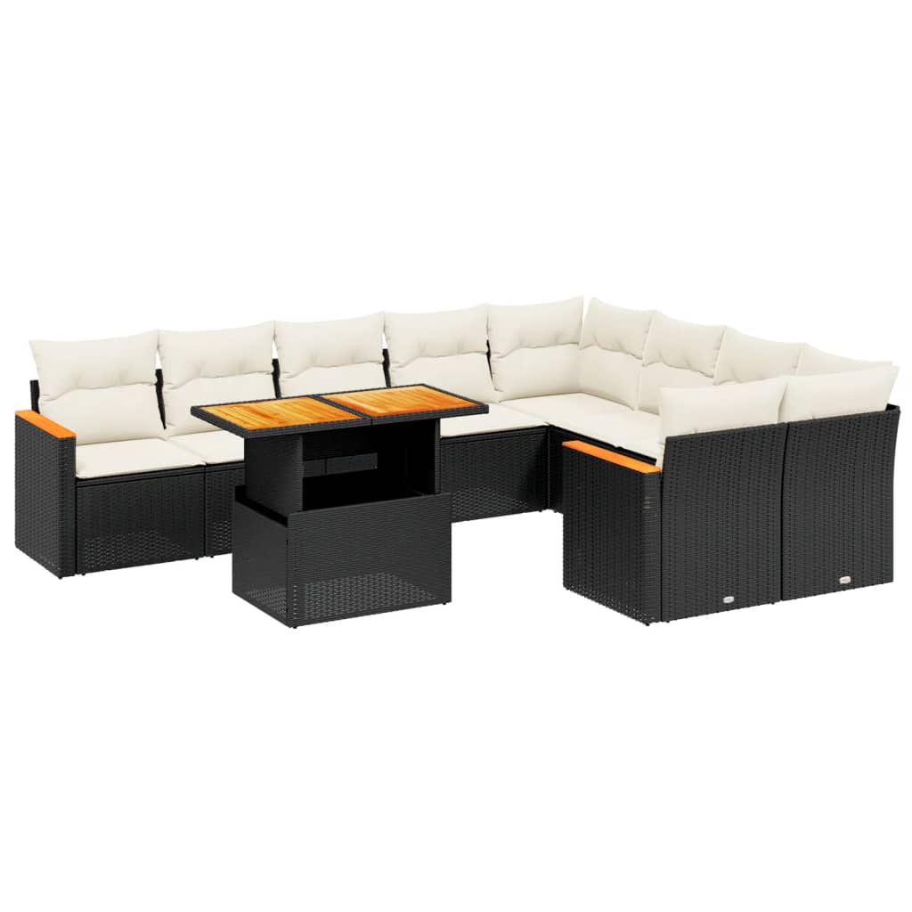 Garden Sofa Set Black with Cream White Cushions